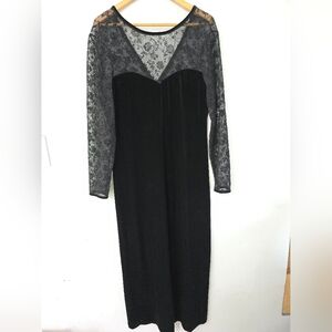 Robbie Bee Dress Womens Black Witchy Goth Whimsigoth Maxi Velour Sheer Sz 12